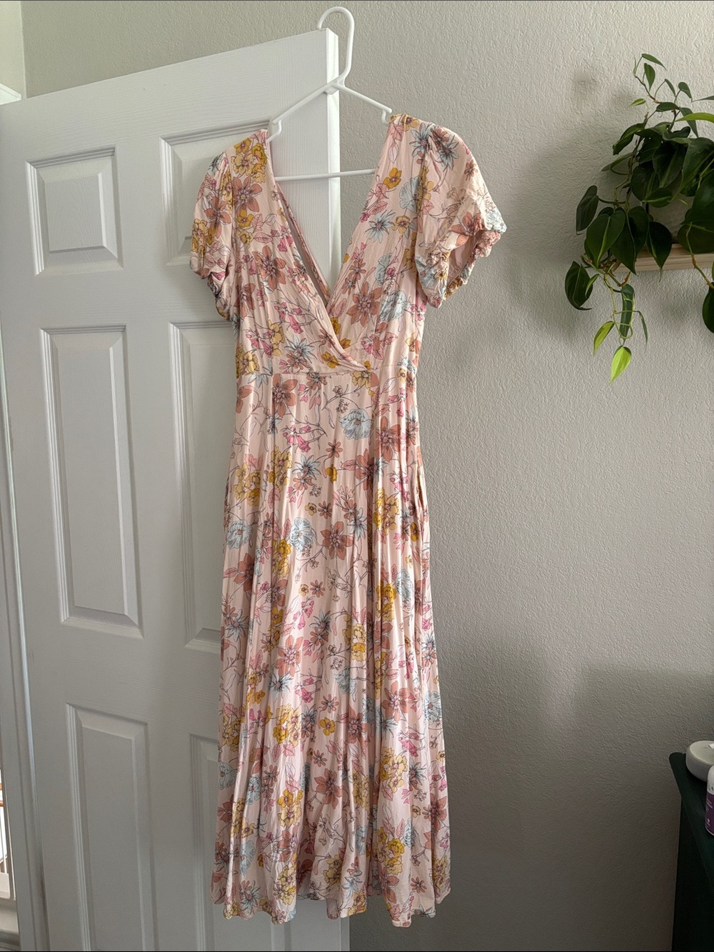 Lulu's Blush Pink Floral Wrap Midi Dress